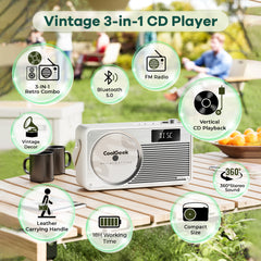 CoolGeek VS-02: 3-in-1 Multifunctional Vertical CD Player（Pure Cream White）